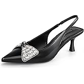 Women's Slingback Kitten Heels with Bow 2.4-Inch Low Heels Closed Pointed Toe Pump Dress Shoes