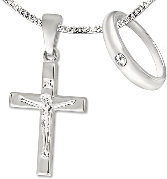 Kreuzkette Mädchen Kommunion 925er Silber Kreuz-Anhänger Mit Pinkem Zirkonia – Für Taufe & Kommunion, Inkl. Kette Mädchen Anhänger Silber