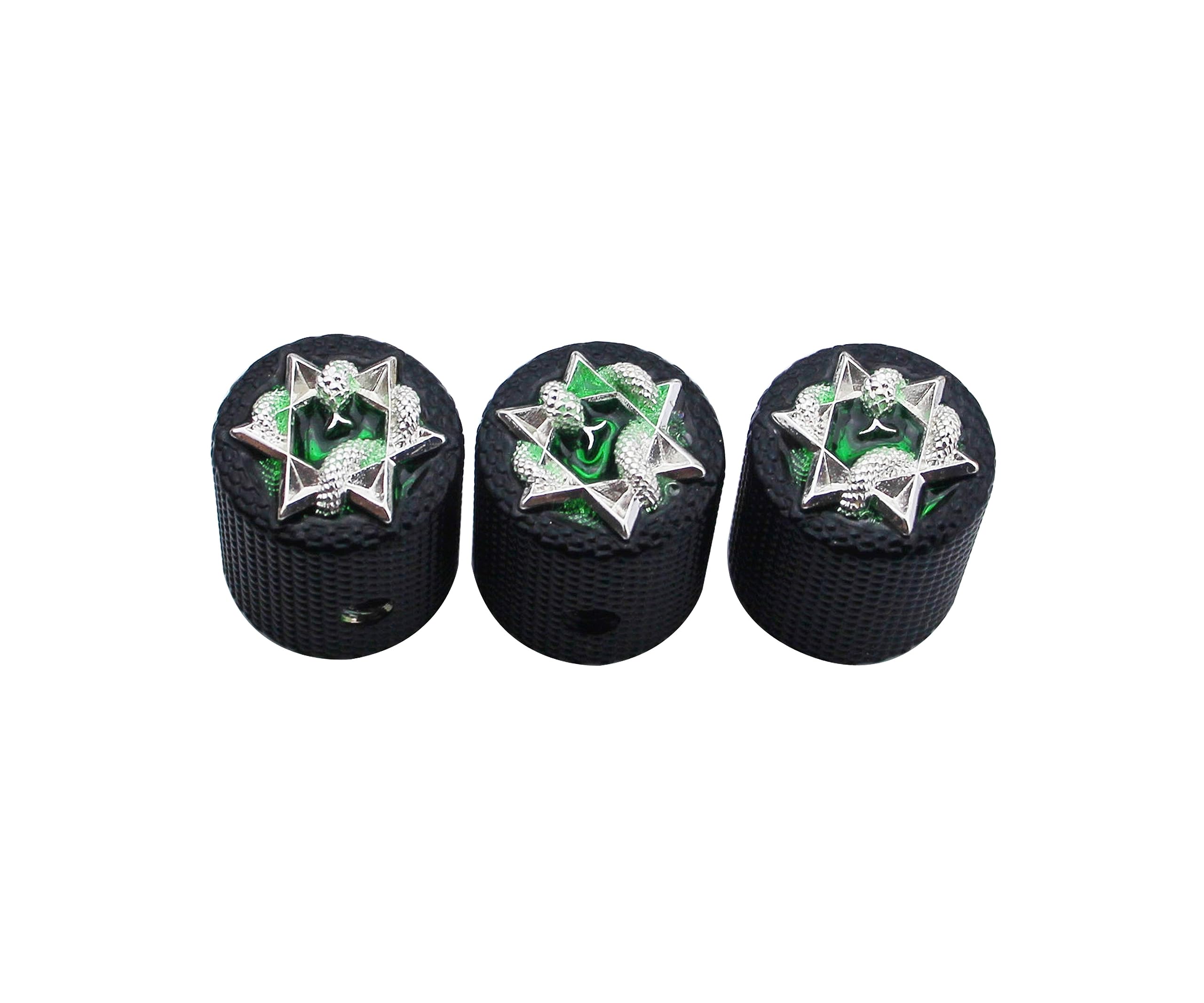 Guyker Guitar Bass Potentiometer Control Knobs with 6mm Dia. Shaft Pots - 3PCS Zinc alloy Speed Tone Volume Knob Replacement Part, (Chrome Snake Shape Top, black body)