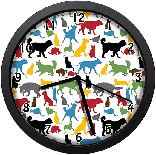 Amazon Co Jp カラフルな猫と犬動物シルエット国内ペット漫画犬キャラクターミュート 10インチ約25センチメートル 部屋 寝室 キッチン 壁掛け時計 ギフトとして推奨 ホーム キッチン
