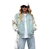 Aibeautyer Women's Faux Leather Jacket Y2K Vintage Patch Varsity Motorcycle Biker Coat