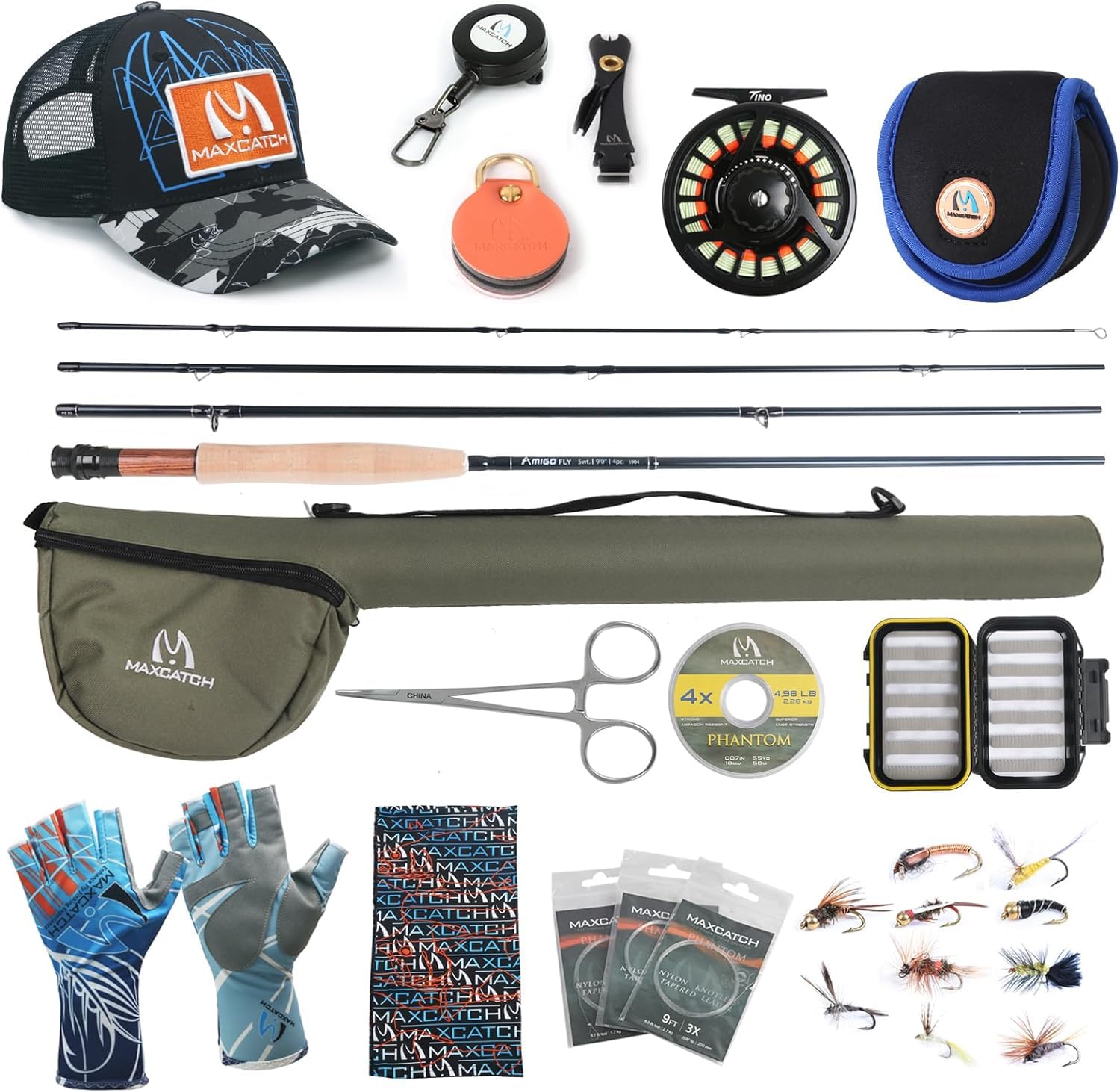 MAXIMUMCATCH Maxcatch Amigo Fly Fishing Rod and Reel Combo 9FT 4-Piece 4/5/6/7/8 Weight Complete Fishing Outfit (Amigo Fly Rod+TINO Fly Reel, 5wt 9‘0“ 4pc Rod, 5/6 Reel)