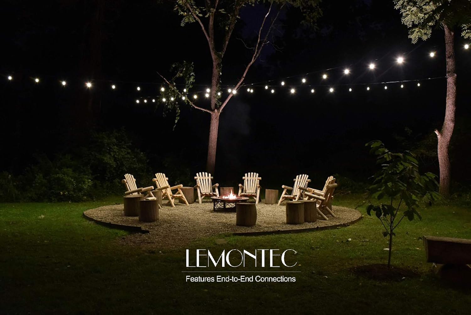 Lemontec Commercial Grade Outdoor String Lights with 15 Hanging Sockets - 48 Ft Black Weatherproof Cord Weatherproof Strand for Patio Garden Porch Backyard Party Deck Yard – S14 Black - - 