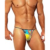 IOZOK Men's Mesh T-Back G-String Thong Underwear Low Rise Sexy Printed Bikini Briefs