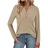 ATHMILE Long Sleeve Shirts for Women 2026 Fall Outfits Henley Dressy Casual Tops Trendy Blouses Cute T-Shirts Fashion Clothes