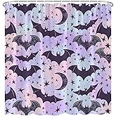 BCNEW Halloween Bat Shower Curtain Fantasy Spider Moon Star Colorful Spooky Gothic Happy Halloween Polyester Fabric Bathroom Decor 70×70 Inch with Hook