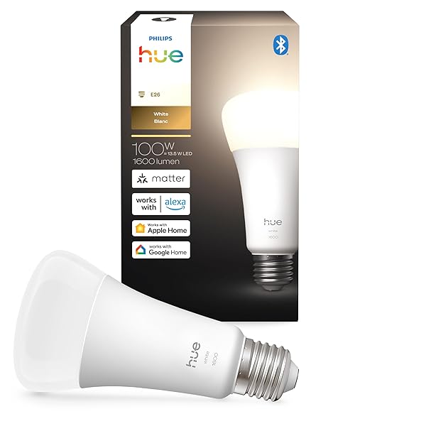PHILIPS HUE SMART LED A21 BULB 1-PACK, WARM WHITE LIGHT 2700K, E26 BASE, 13.5W, 1600 LUMENS, DIMMABLE LED BULBS, WORKS WITH ALEXA, GOOGLE ASSISTANT, AND APPLE HOME