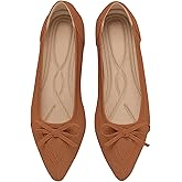 TINGRISE Women's Flats Pointed Toe Bow Knit Ballet Shoes Comfortable Dressy Mesh Slip On Flat