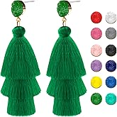 Colorful Tassel Earrings for Women Layered Christmas Earrings Bohemian Tiered Fringe Dangle Drop Earrings Halloween Valentines Earring for Girls Teen Mother's Birthday Thanksgiving Gift