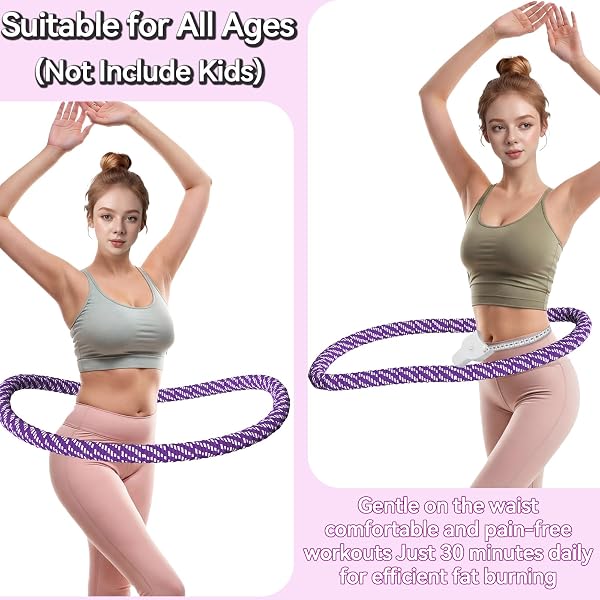 LERPIO 3.4/4.1/5 LBS SOFT SPRING WEIGHTED HOOP FOR ADULTS, QUIET & PINCH-PROOF DESIGN, PORTABLE FITNESS INFINITY HOOP WITH BODY TAPE MEASURE, EXERCISE HOOP FOR CORE WORKOUT (PURPLE, 4.1LBS)