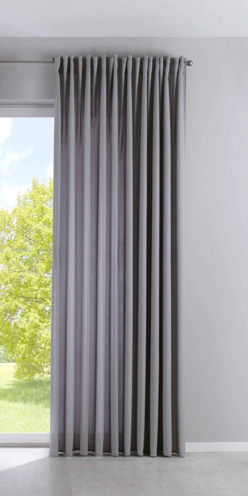 Gardinenbox Palermo 100002651 Opaque Curtain Extra Wide Matt Translucent Concealed Loops Tieback Curtain Tape, 100% Polyester, Grey, H x W 254 x 300 cm