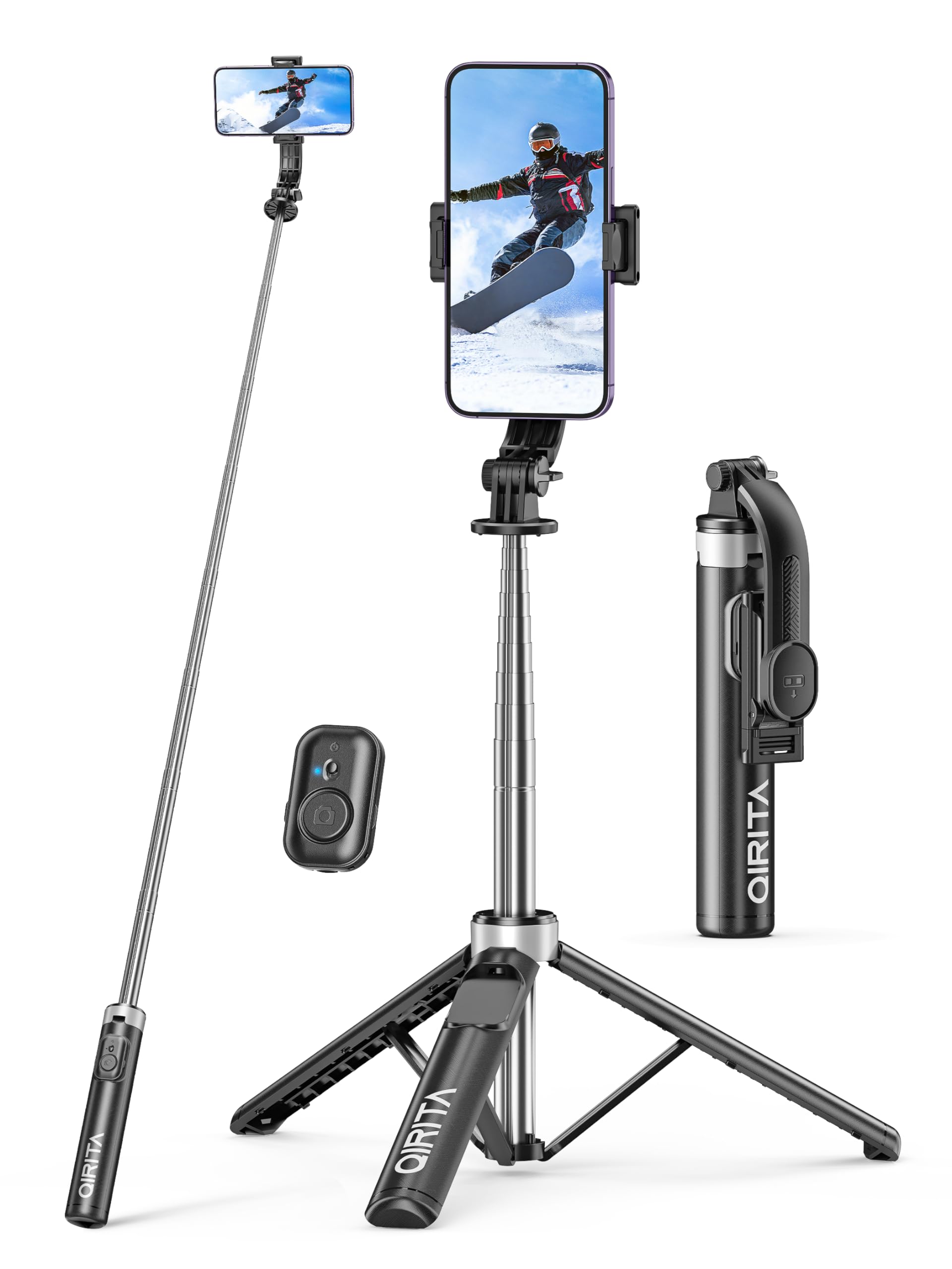 Selfie Stick & Phone Tripod, All in 1 Selfie Stick with Remote, Phone Travel Tripod Stand for Video Recording, Live Streaming, Photograph, Group Photo, Vlog Compatible with All Cellphones