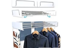 YELLOWCLAMA YC Wall Mounted Drying Rack | 31.5”, Extending Laundry Rack, 5 Stainless Steel Rods & Dual Towel Arms with Wall Template – Clothes Drying Rack Wall Mounted - Indoor/Outdoor – 60 lb Capacity (White)