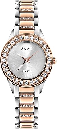 Reloj para Mujer Cuarzo,Plateado Dial,Cristal Bisel,Caja Oro Rosa Lujo: Amazon.es: Relojes