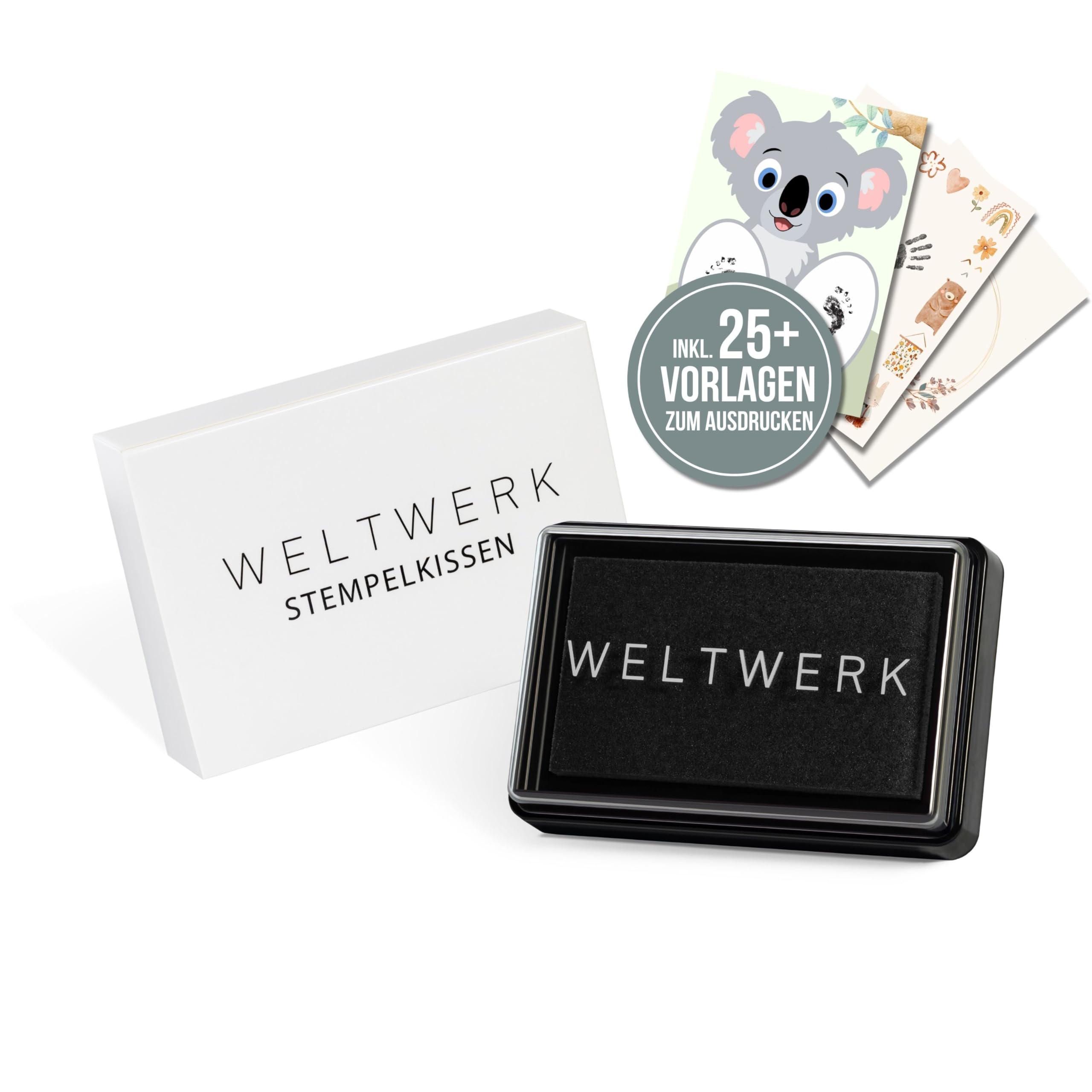 WELTWERK® Reusable Ink Pads for Handprint Baby and Footprint Baby - Ink Pad Children Non-Toxic Washable - Imprint Set (Black)