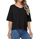 Women's V Neck T Shirts Summer Short Sleeve Tees Tops Casual Flowy Loose Fit Basic Tshirt