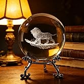 vskikris 3D Crystal Lion Crystal Ball Paperweight Lion Figurines Glass Lion Sphere with Stand Symbol of Wisdom & Power Gift Desk Decor