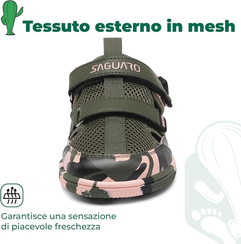 Sandali Bambino Estivi per Punta Chiusa Leggeri Antiscivolo Sandali Barefoot Ragazzo per Parchi Giardini Tempo Libero Verde Militare, 35