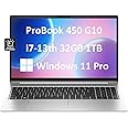 HP ProBook 450 G10 Business Laptop (15.6" FHD IPS Anti-Glare, Intel 10-Core i7-1355U, 32GB RAM, 1TB SSD) Backlit Keyboard, Webcam, Ethernet, Wi-Fi 6E, Wolf Pro Security, Win 11 Pro, Silver