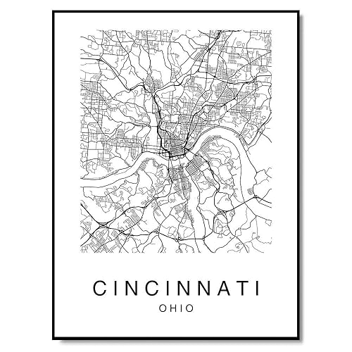Amazon Com Cincinnati Map Poster Ohio Usa City Map Street Art Print Wall Decor Handmade