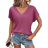 EADINVE Women's V Neck Short Sleeve T Shirts Summer Trendy Dressy Casual Tees Basic Loose Fit Tops 2026