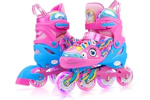Unicorn Kids Inline Skates for Girls Women,WESKIFAN Rainbow Blades Skates with Shiny Light up Wheels&Adjustable Ages 6-8-12 Year Old, Roller Skates for Birthday Xmas Gifts Toys, Patines para Niñas