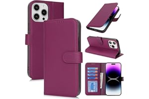 Zouzt Case for iPhone 14 Pro Max 6.7" Genuine Leather Wallet Case with 4 Card Slot, RFID Blocking Card Holder Magnetic Flip Folio Shockproof Phone Cover Women Men for iPhone 14 Pro Max - Rose Purple