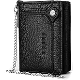 Wallet with Chain for Men Faux Leather Bifold Wallet Zipper Coin Pocket Purse Anti-Theft Chain Mens Gift