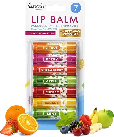 SOL 7pk Womens Lip Balm Set with Beeswax & Vitamin E, Fruit Flavors
