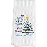 Cilrii Winter Snowman Christmas Tree Kitchen Towels, Rustic Christmas Dish Tea Towels, Holiday Winter Snowy Xmas Tree Snowman Decorative Hand Towel for Kitchen Bathroom, 16x24 Inch