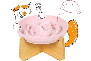 FULLCHARM Slow Feeder Cat Bowl with Stand - Unbreakable Elevated Slow Feeder Bowl for Cats - Melamine Puzzle Raised Cat Food Bowl - Whisker Friendly & Wet & Dry Food- Dishwasher Safe & Non Slip (Pink