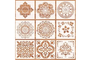 EMOONLAND Reusable Stencils for Painting,Laser Cut Painting Templates 9 Styles (8x8 inch) Stencils for Painting on Wood, Floor, Wall, Tile Fabric (White)