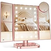 HUONUL Makeup Mirror, Vanity Mirror with Lights, 2X/3X/10X Magnification, Touch Control, Trifold, Dual Power Supply, Valentines Day Gifts for Her,Gifts for Women, Wife, Mom, Girls,Dorm Room Essentials