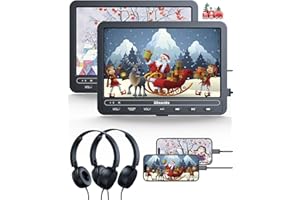 GOnavidio 10.1" Portable DVD Players for Car with HDMI Input, 5 Hours Battery, 2 Headphones, Dual Car DVD Players Support Sync Screen, USB/TF Card, Play Same/Different Movies, Dual Speakers(2 Players)