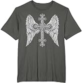 Gothic Cross and Angle Wings Graphic Punk Style Mens Womens T-Shirt