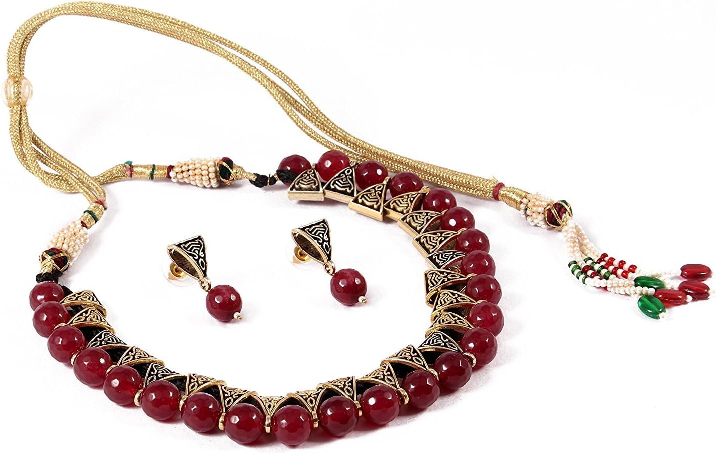 QURVED Maroon Colour Beads Fashionable Necklace Set with Tops Earrings for Indian Beuties/Women/Girls