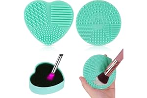 AUAUY Makeup Brush Cleaning Mat, 2 Pack Silicone Makeup Cleaning Brush Scrubber Pad, Cosmetic Brush Cleaner with Suction Cup, Portable Cosmetic Clean Tools-Green