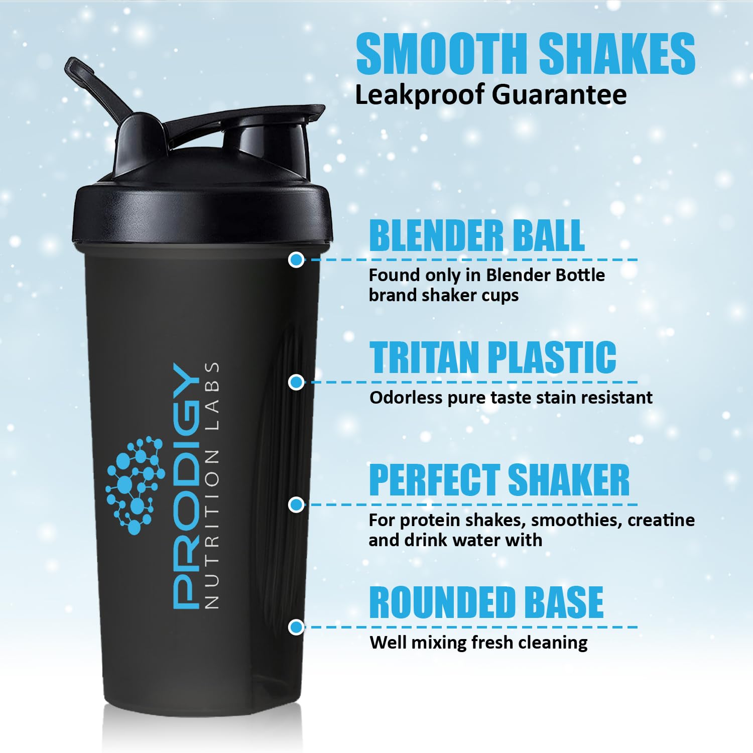 Protein Shaker 20oz Large Shaker Bottle Perfect for Workout Supplements, Protein powder, Sports drinks, BCAA'S, Meal Replacement, BPA Free, for Fitness Enthusiasts Athletes - Black