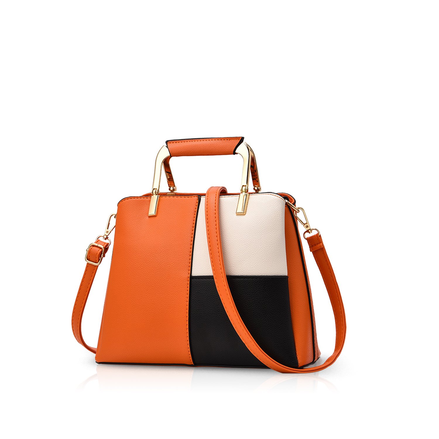 NICOLE&DORIS Women Handbags Top Handle Bag with Long Strap Crossbody Messenger Bag Tote Satchel for Ladies PU Leather Orange