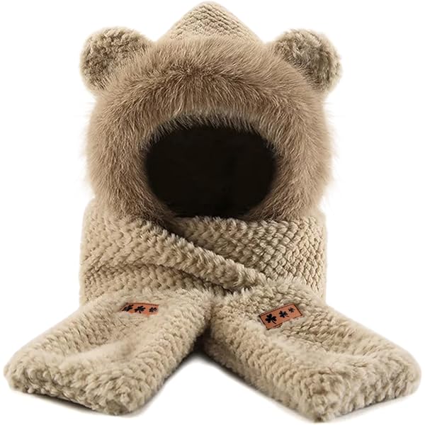 Umeepar Winter Bear Ear Sherpa Hood Hat Scarf Gloves 3 in 1  display picture 2