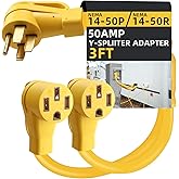 RealPlus 50 Amp Y Splitter Adapter Cord, 4 Prong 250-Volt, NEMA 14-50P to 2X NEMA 14-50R, Heavy Duty 6/3+8/1 Gauge STW Wire, 