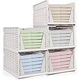 5 Pack X-Large Stackable Plastic Storage Basket Foldable Clothes Organizers Closet Drawer Storage, Folding Containers Bins Cu