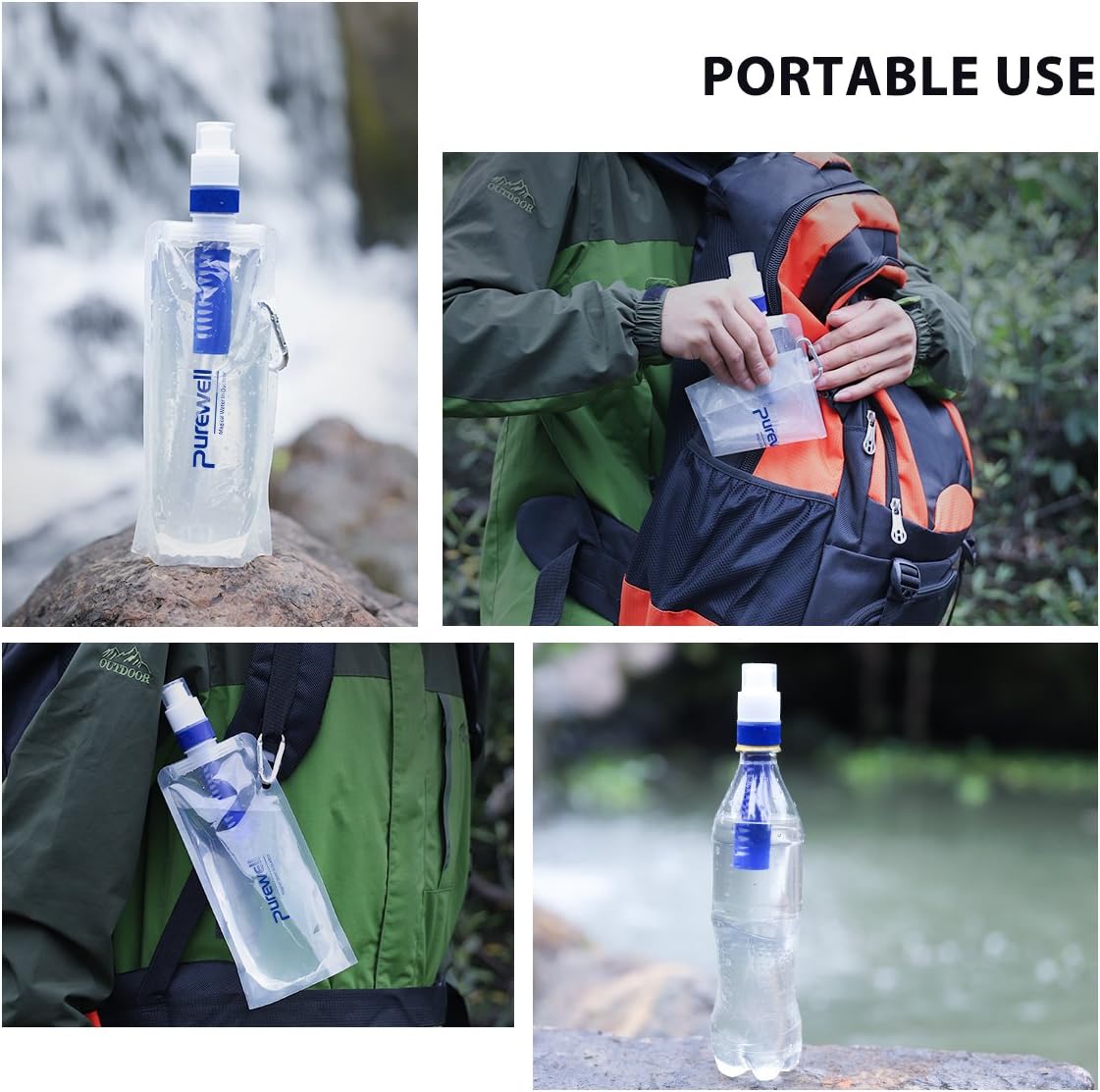 Collapsible Water Filter Canteens for Hiking, Water Bag/Bottle with Filter, Squeeze Water through a Filter, Lightweight, BPA Free, Leak Proof, Emergency Preparedness (White) : Sports & Outdoors