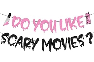LONKISYL Do You Like Scary Movies Banner Halloween Decoration Halloween Party Banner Horror Movie Have A Killer Scream Party Decoration Scary Night Birthday Party Supplies (Pink)