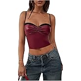 Milumia Women's Pu Leather Ruched Bust Cami Top Sexy Sweetheart Neck Crop Corset Tops