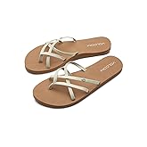 Volcom Women's New School Strappy Flip Flop Sandal – Flat Slide with Comfort Foam Footbed, New Glow, 6