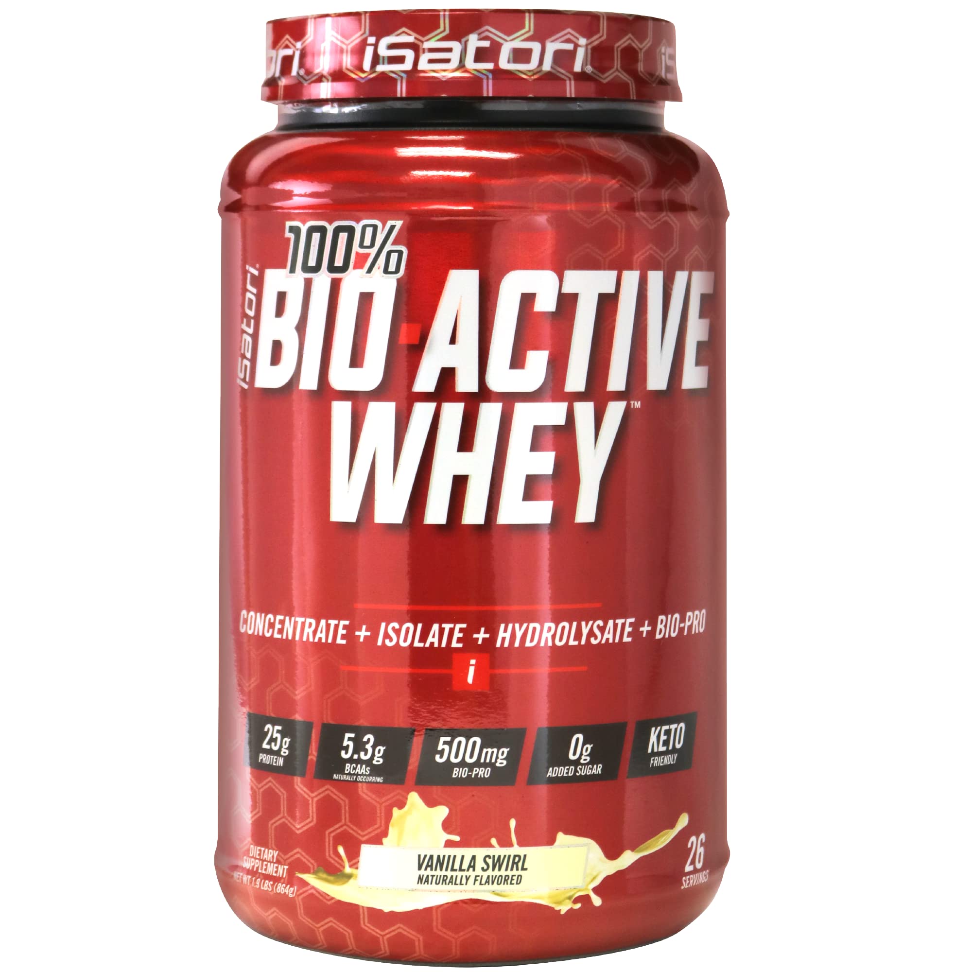 iSatori 100% Bio-Active Whey Protein Powder, Muscle Growth & Recovery with Whey Isolate, Hydrolysate, Concentrate, BCAAs & Colostrum Peptides, 25g of Protein Per Serving - Vanilla Swirl (26 Servings)