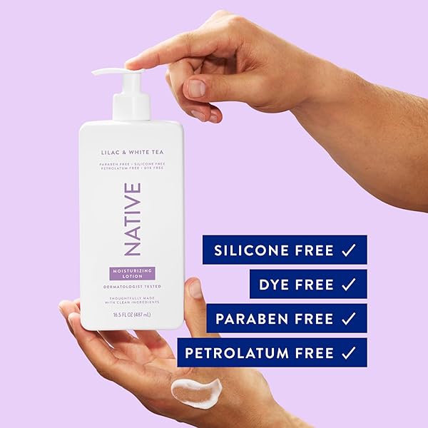 NATIVE BODY LOTION CONTAINS NATURALLY DERIVED PLANT-BASED MOISTURIZERS FOR WOMEN AND MEN | RESTORES DRY SKIN, LILAC & WHITE TEA, 16.5 FL OZ