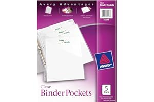 Avery Binder Pockets for 3 Ring Binders, Clear, 8.5" x 11", Acid-Free and Archival-Safe, 15 Binder Folders Total (3-Pack of 75296)