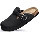 ODOLY Unisex Vegan Leather Clogs Womens Mens Cork Footbed Mules Slip on Potato Shoes with Arch Support, Black, Size 45